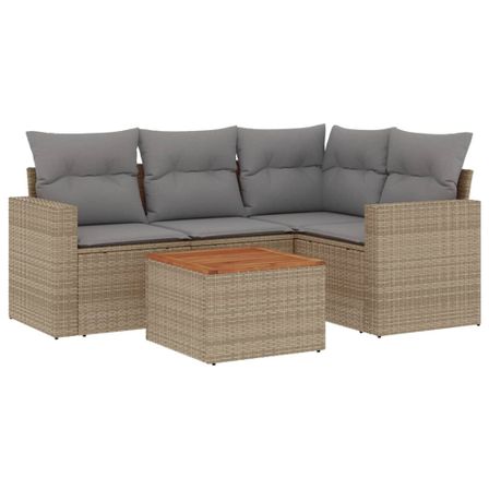 Salon de jardin avec coussins 5 pcs beige résine tressée