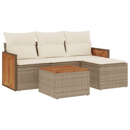 Salon de jardin avec coussins 5 pcs beige résine tressée