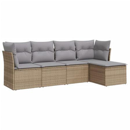 Salon de jardin avec coussins 5 pcs beige résine tressée