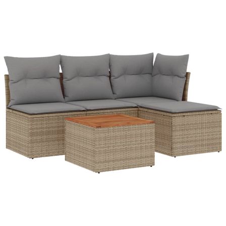Salon de jardin avec coussins 5 pcs beige résine tressée