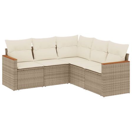 Salon de jardin avec coussins 5 pcs beige résine tressée