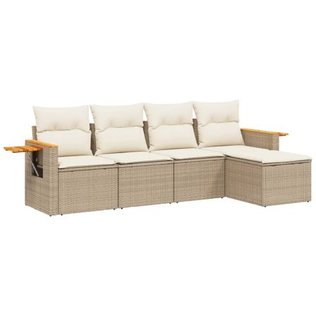 Salon de jardin avec coussins 5 pcs beige résine tressée