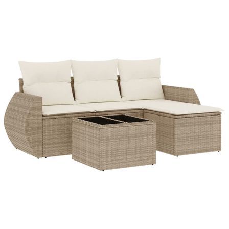 Salon de jardin avec coussins 5 pcs beige résine tressée