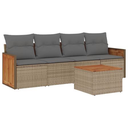 Salon de jardin avec coussins 5 pcs beige résine tressée