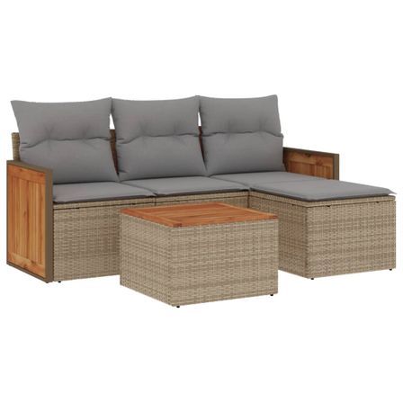Salon de jardin avec coussins 5 pcs beige résine tressée