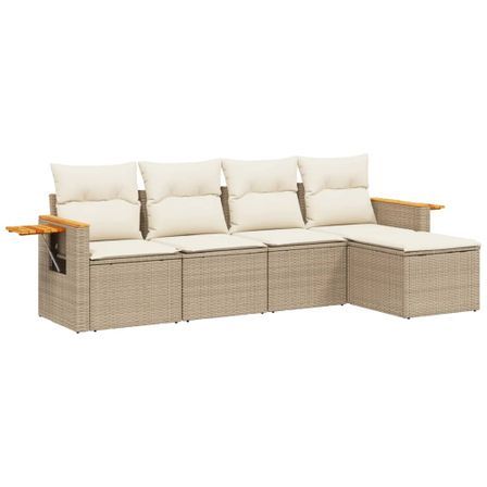Salon de jardin avec coussins 5 pcs beige résine tressée