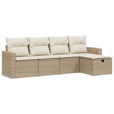 Salon de jardin avec coussins 5 pcs beige résine tressée