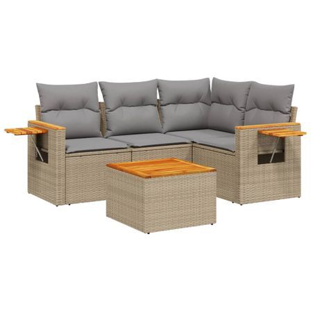 Salon de jardin avec coussins 5 pcs beige résine tressée