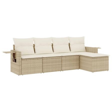 Salon de jardin avec coussins 5 pcs beige résine tressée