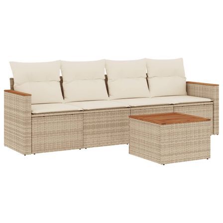 Salon de jardin avec coussins 5 pcs beige résine tressée