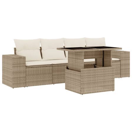 Salon de jardin avec coussins 5 pcs beige résine tressée