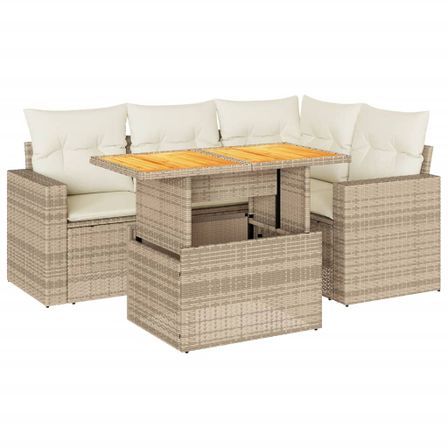 Salon de jardin avec coussins 5 pcs beige résine tressée