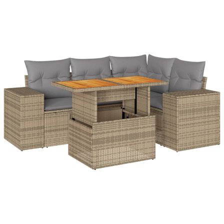 Salon de jardin avec coussins 5 pcs beige résine tressée