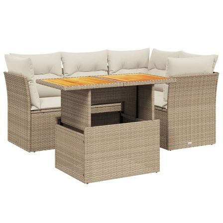 Salon de jardin avec coussins 5 pcs beige résine tressée