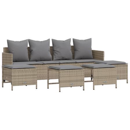 Salon de jardin avec coussins 5 pcs beige résine tressée