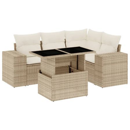 Salon de jardin avec coussins 5 pcs beige résine tressée