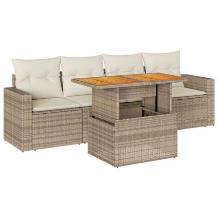 Salon de jardin avec coussins 5 pcs beige résine tressée
