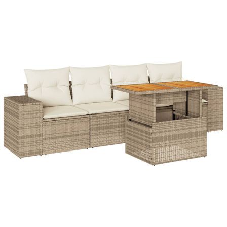 Salon de jardin avec coussins 5 pcs beige résine tressée