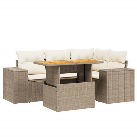 Salon de jardin avec coussins 5 pcs beige résine tressée