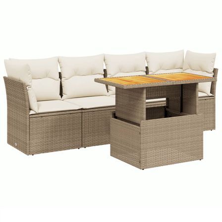 Salon de jardin avec coussins 5 pcs beige résine tressée