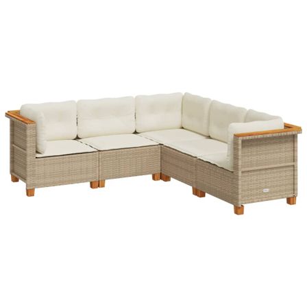 Salon de jardin avec coussins 5 pcs beige résine tressée