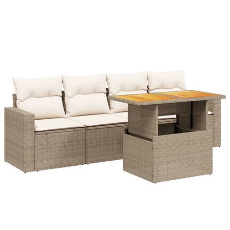 Salon de jardin avec coussins 5 pcs beige résine tressée