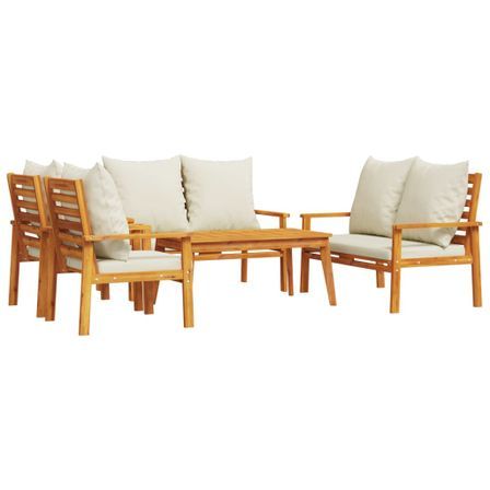 Salon de jardin avec coussins 5 pcs Bois d'acacia solide