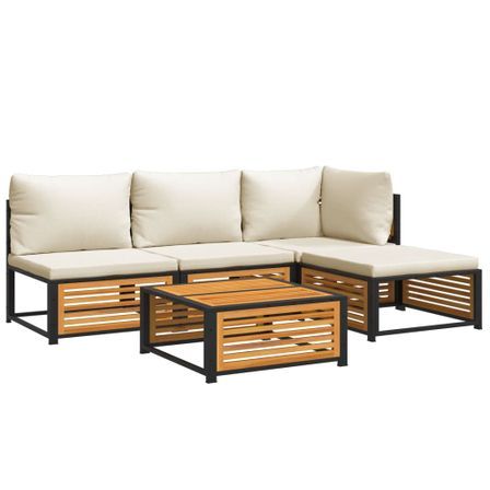 Salon de jardin avec coussins 5 pcs Bois d'acacia solide