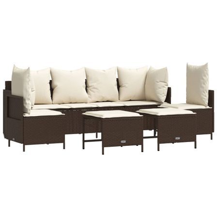 Salon de jardin avec coussins 5 pcs marron résine tressée