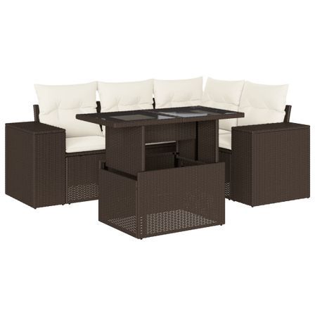 Salon de jardin avec coussins 5 pcs marron résine tressée