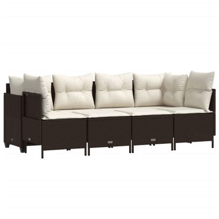 Salon de jardin avec coussins 5 pcs marron résine tressée