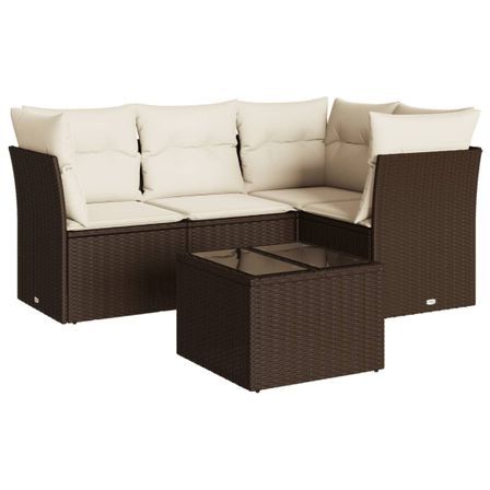 Salon de jardin avec coussins 5 pcs marron résine tressée