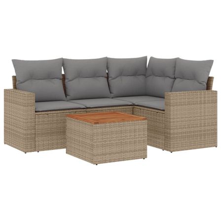 Salon de jardin avec coussins 5pcs mélange beige résine tressée