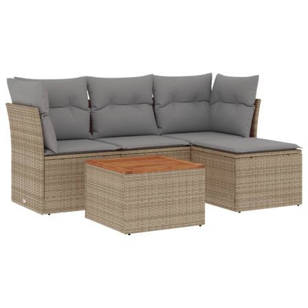Salon de jardin avec coussins 5pcs mélange beige résine tressée