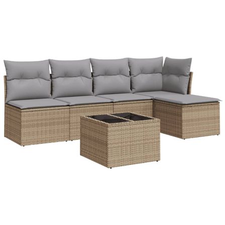 Salon de jardin avec coussins 6 pcs beige résine tressée