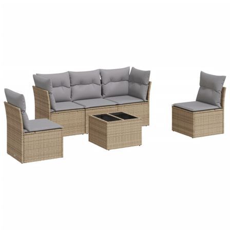 Salon de jardin avec coussins 6 pcs beige résine tressée