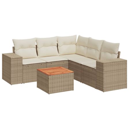 Salon de jardin avec coussins 6 pcs beige résine tressée