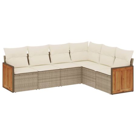 Salon de jardin avec coussins 6 pcs beige résine tressée