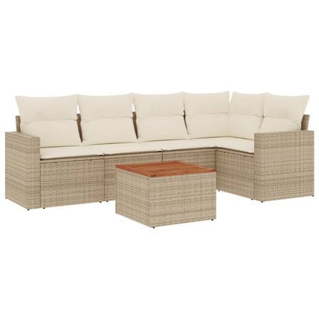 Salon de jardin avec coussins 6 pcs beige résine tressée