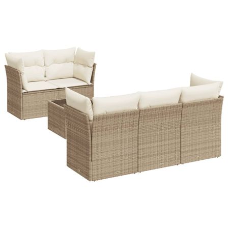 Salon de jardin avec coussins 6 pcs beige résine tressée