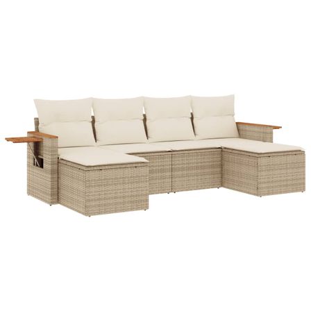 Salon de jardin avec coussins 6 pcs beige résine tressée