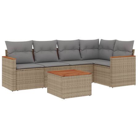 Salon de jardin avec coussins 6 pcs beige résine tressée