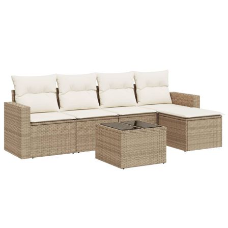 Salon de jardin avec coussins 6 pcs beige résine tressée