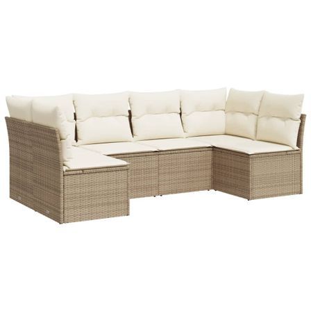 Salon de jardin avec coussins 6 pcs beige résine tressée