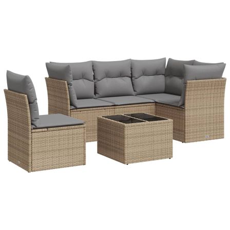Salon de jardin avec coussins 6 pcs beige résine tressée