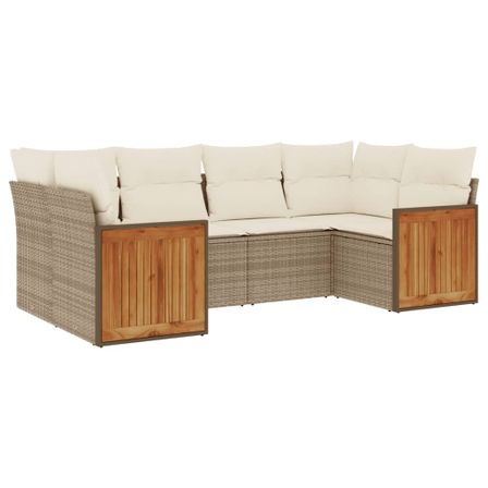 Salon de jardin avec coussins 6 pcs beige résine tressée