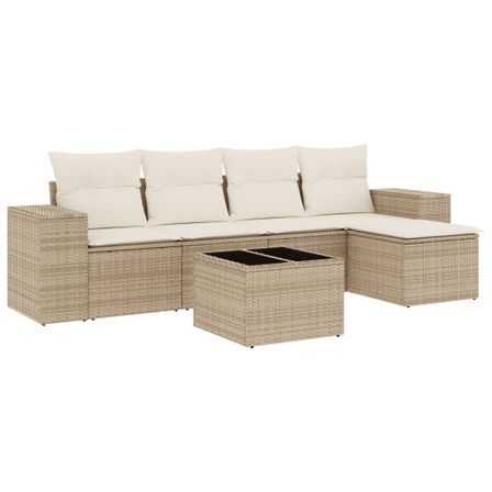Salon de jardin avec coussins 6 pcs beige résine tressée