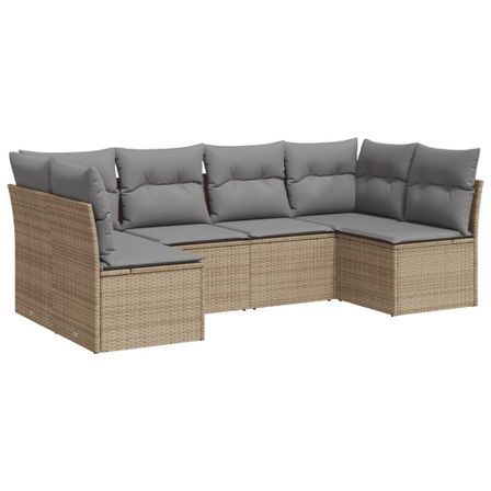 Salon de jardin avec coussins 6 pcs beige résine tressée