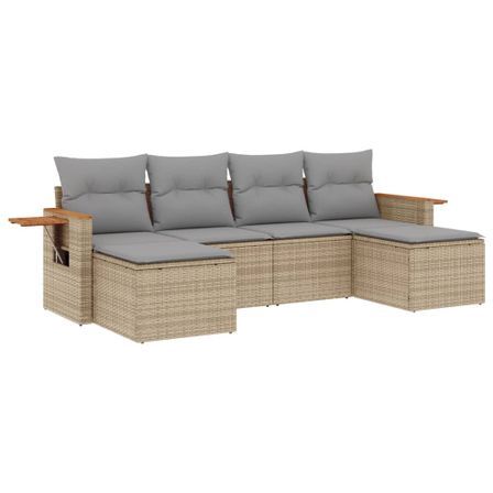 Salon de jardin avec coussins 6 pcs beige résine tressée