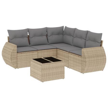 Salon de jardin avec coussins 6 pcs beige résine tressée